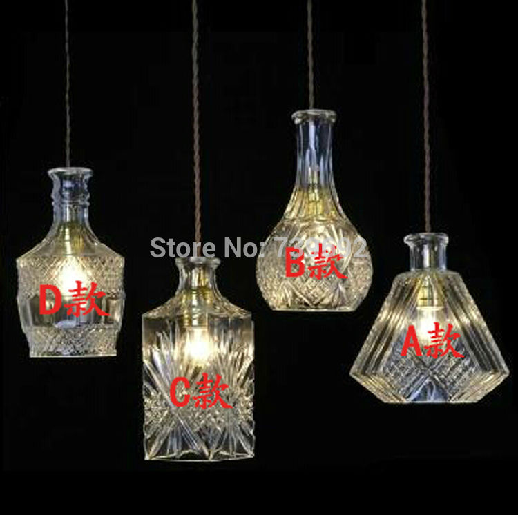 fashion metal beer bottle e27 holder decoration lamps bar lights decor crystal glass pendant light farol de metal - Click Image to Close