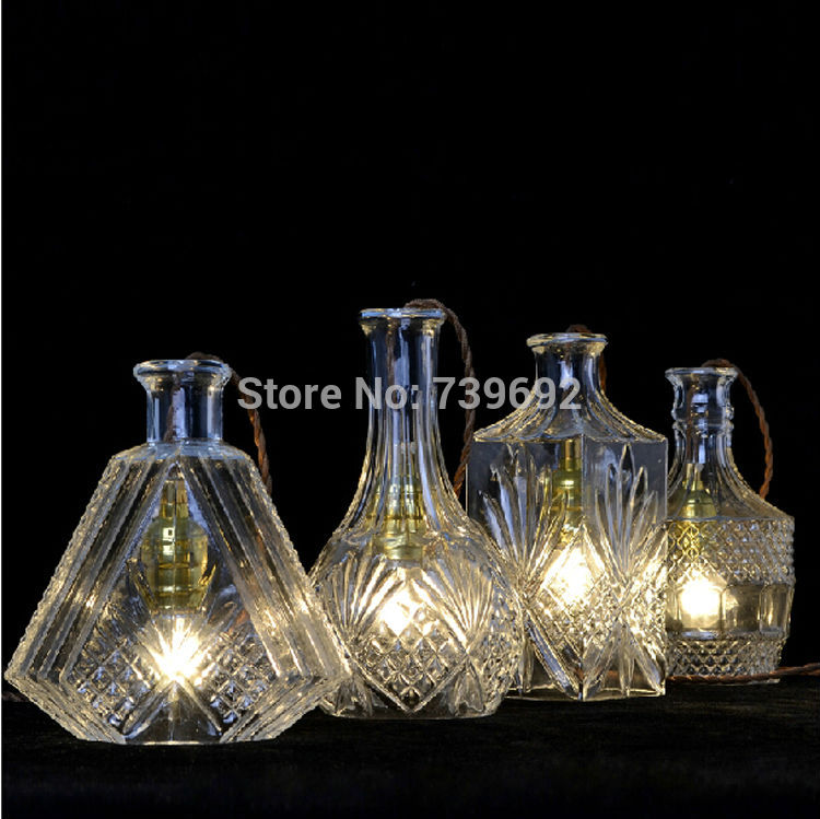 fashion metal beer bottle e27 holder decoration lamps bar lights decor crystal glass pendant light farol de metal
