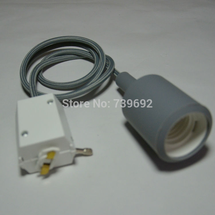 grey color pendant light light e27 e26 silicone lamp holder/110v 220v with 1 m knitted electrical wire
