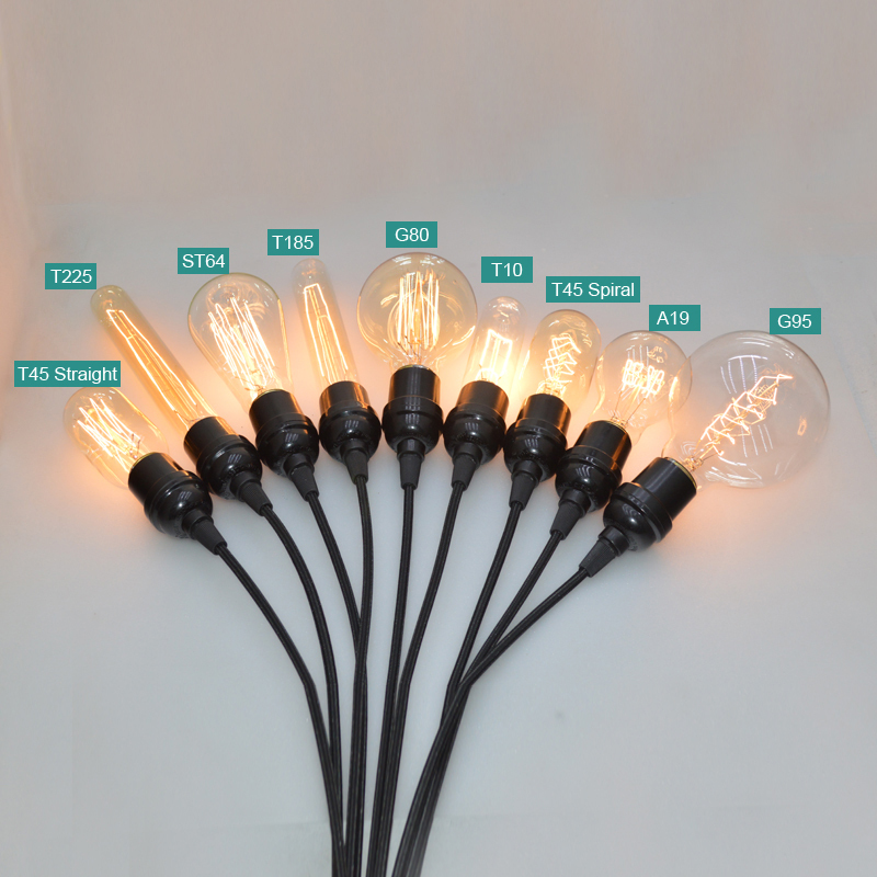 no switch black bakelite pendant light with bulbs sold together e27 110v/220v 40w pendant lamp holder for home decoration