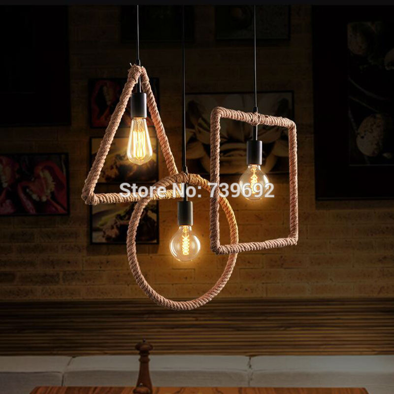nordic loft industrial chandelier modern minimalist dining hall bar decorate lighting lamps geometry chandeliers with hemp rope