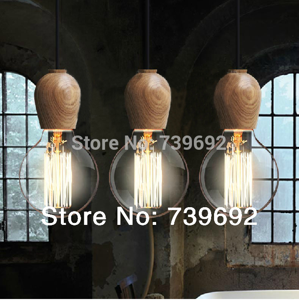 north europe style dia.6.5 cm new design loft bar decoration solid wood pendant lights lamps natural color e27 lamp base