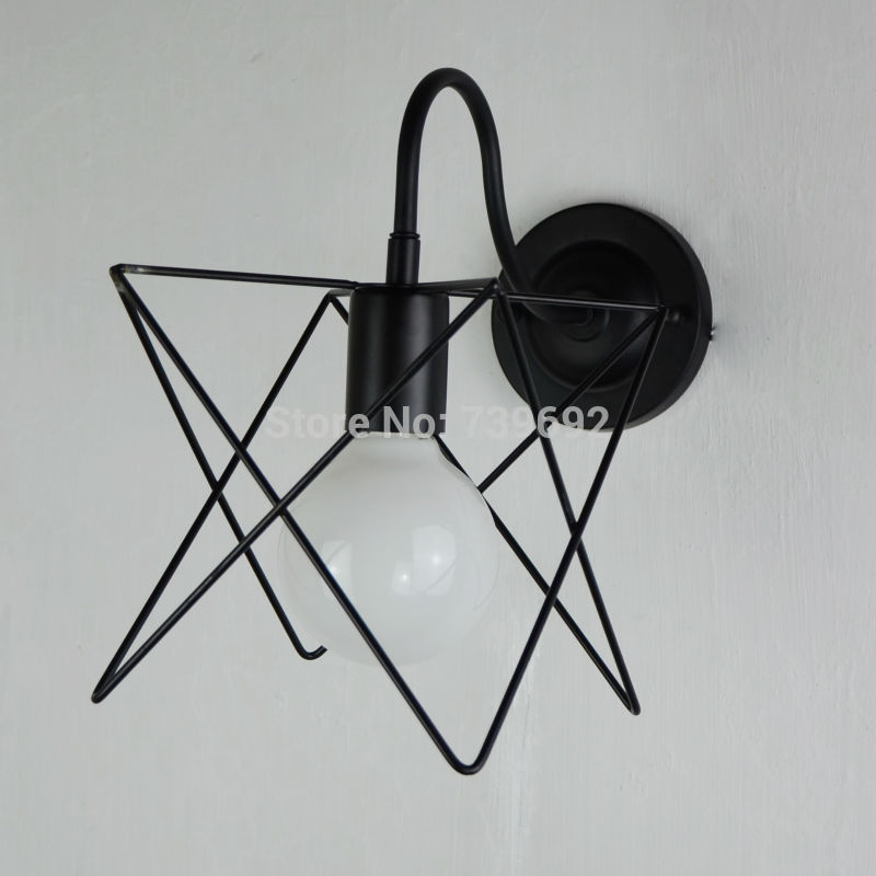 novelty mini bedroom wall lights simple bedside lamp creative living room wall lamps with little star lampshade e27 black color