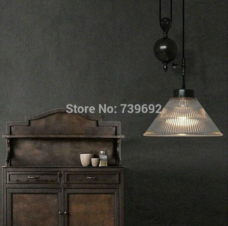 rh loft vintage american pulley glass pulley single pendant lights with big transparent glass lampshade