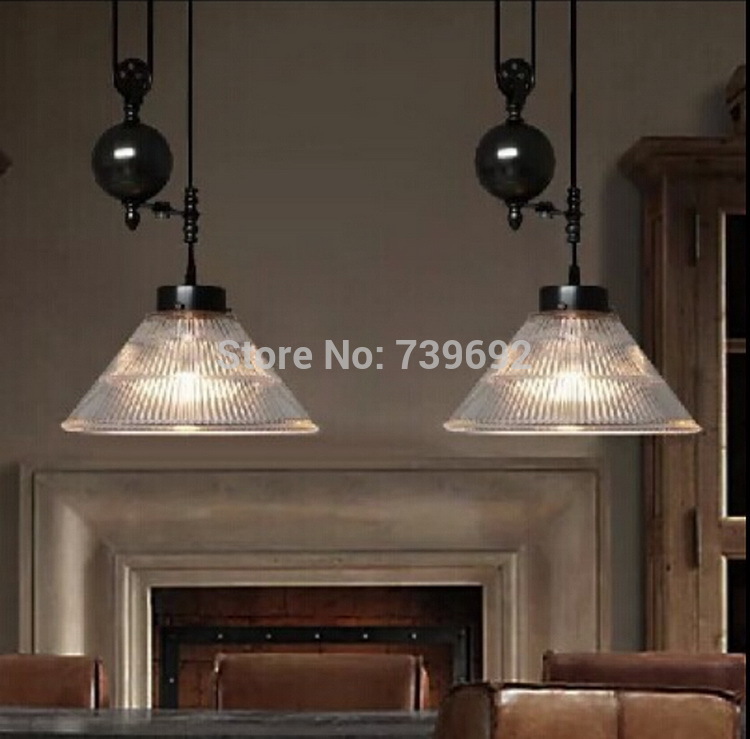 rh loft vintage american pulley glass pulley single pendant lights with big transparent glass lampshade