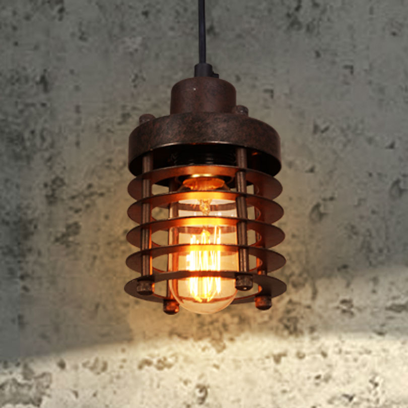 rust black lamp fashion single head iron bar vintage stair american style circle iron pendant light