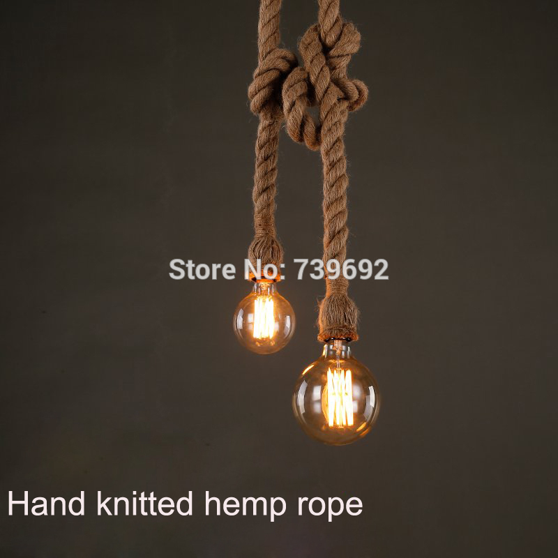 single/double heads retro rope lights loft vintage lamp bedroom dining room hand knitted hemp rope hanging lamp e27 socket