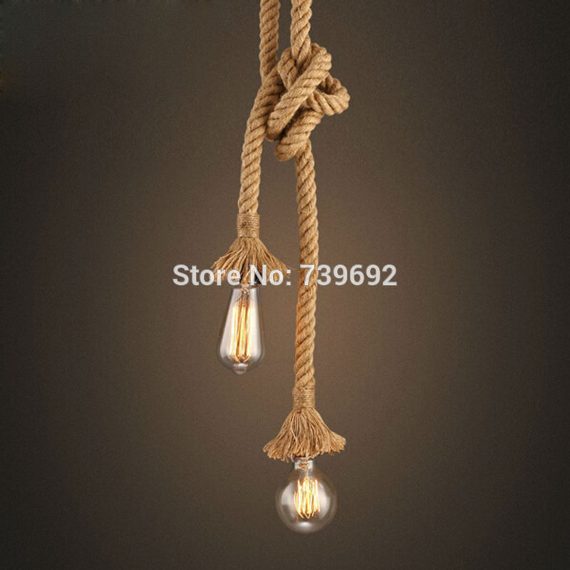 single/double heads retro rope lights loft vintage lamp bedroom dining room hand knitted hemp rope hanging lamp e27 socket