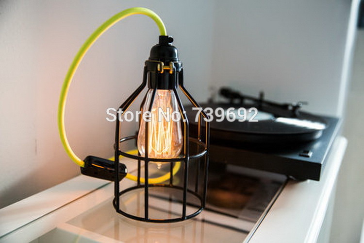 vintage industrial edison lamp old fashion cage iron table lamps for home decoration black color