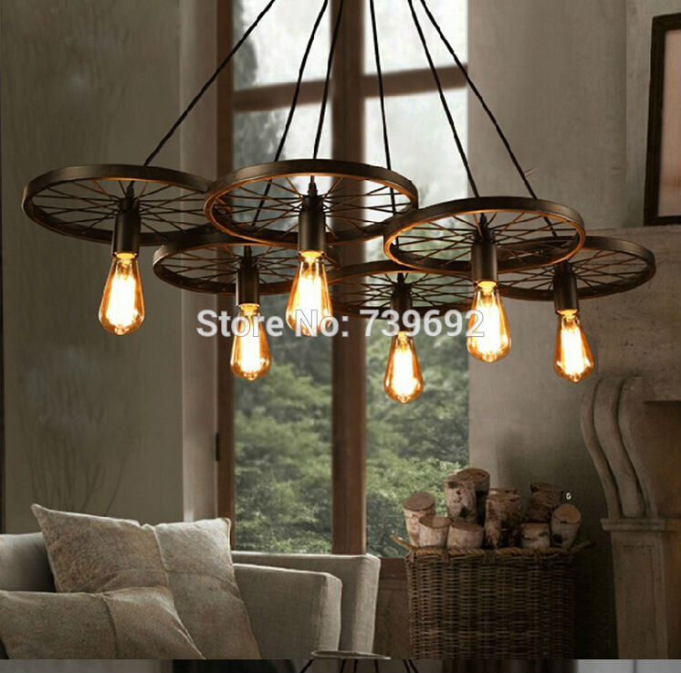 vintage rh lofts pendant light iron wheel industrial metal pendant tube lamp coffee bar restaurant lights with 6 light