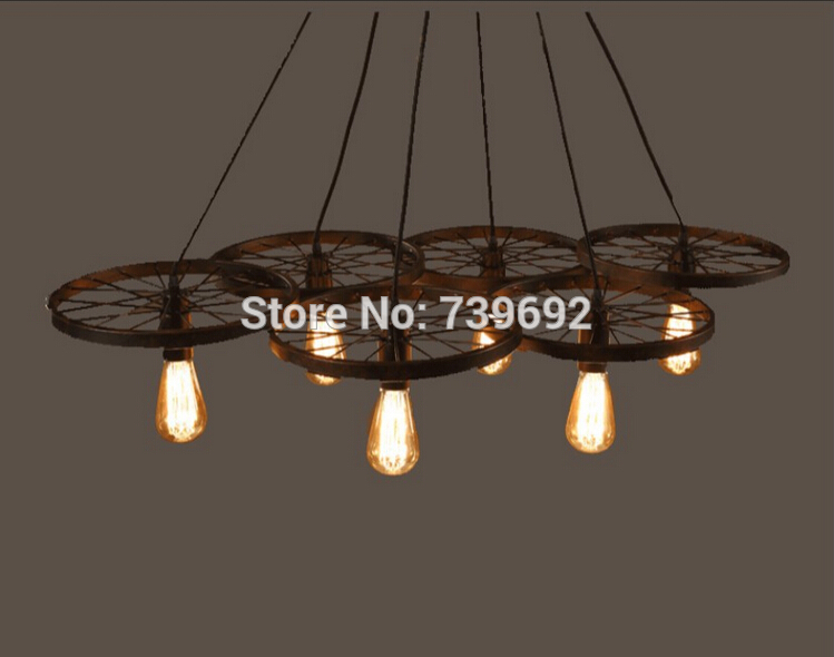 vintage rh lofts pendant light iron wheel industrial metal pendant tube lamp coffee bar restaurant lights with 6 light
