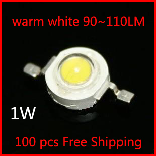 100pcs 1w high power led source warm white 3000-3200k 350ma dc3.2-3.4v 90-110lm lamp bead factory whole
