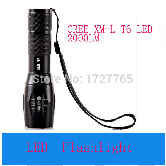 2000 lm portable light led torch zoom led flashlight with nylon holster holder 1 battery power adapter car charger