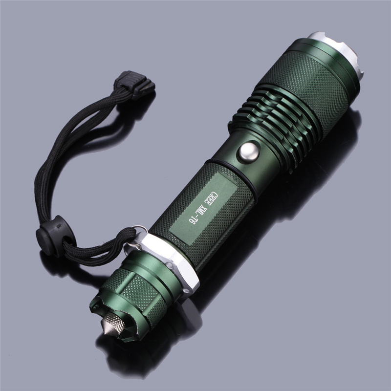 5-mode lighting green 2000 lm zoomable torch portable xml-t6 flashlight charger(us plug or eu plug) car charger