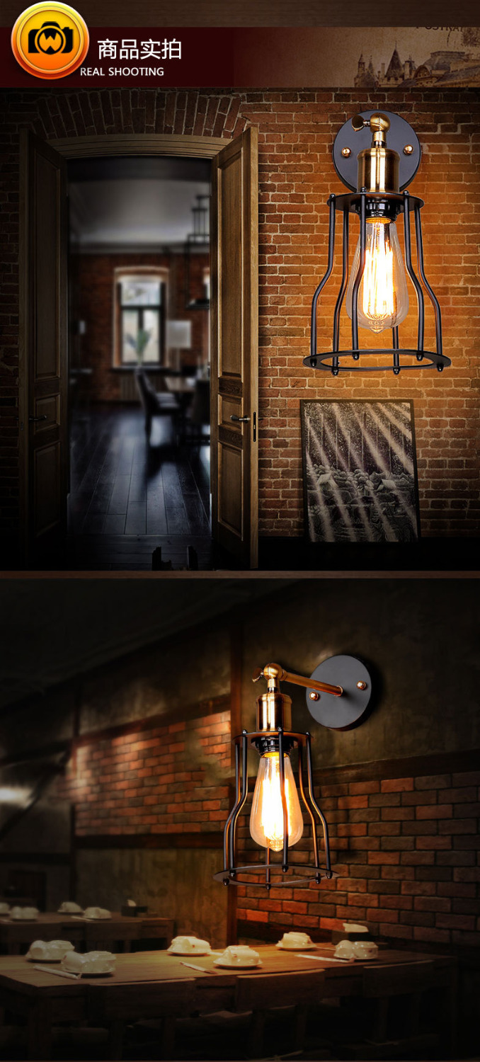 american retro rustic industrial loft -style restaurant bar nightclub creative personality iron shelf wall sconce lamps