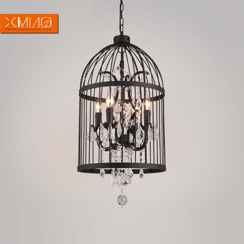birdcage vintage pendant lights metal lamp shades crystal deco lights e14 lamp holder for american country dining room style