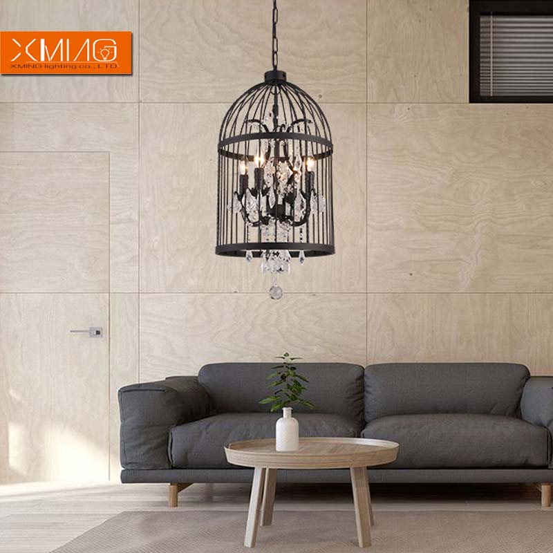 birdcage vintage pendant lights metal lamp shades crystal deco lights e14 lamp holder for american country dining room style