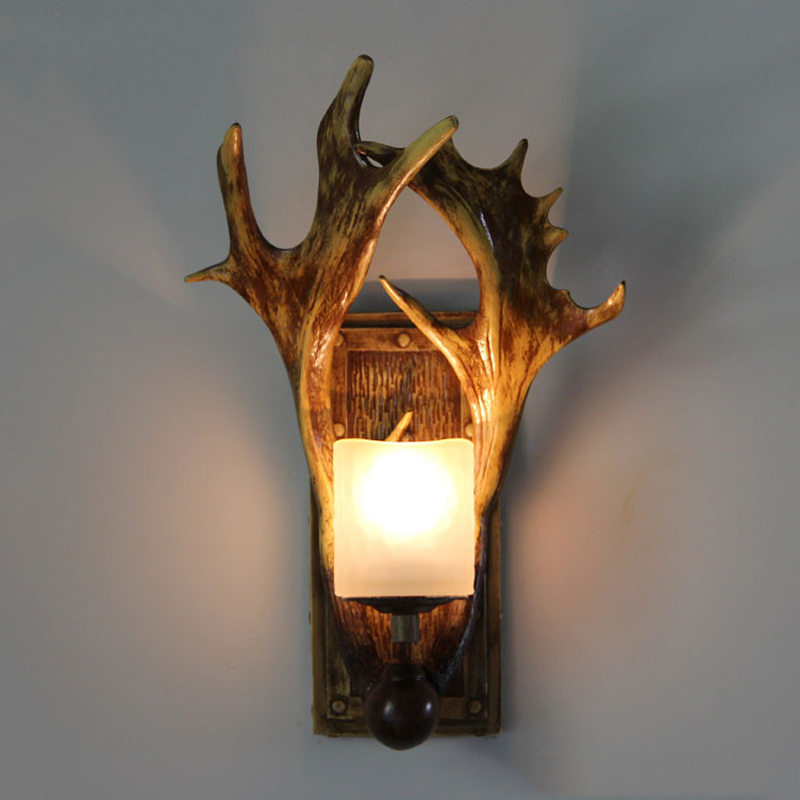 creative retro country style antlers shape wall light, mediterranean hallway bedroom foyer resin interior wall lamp