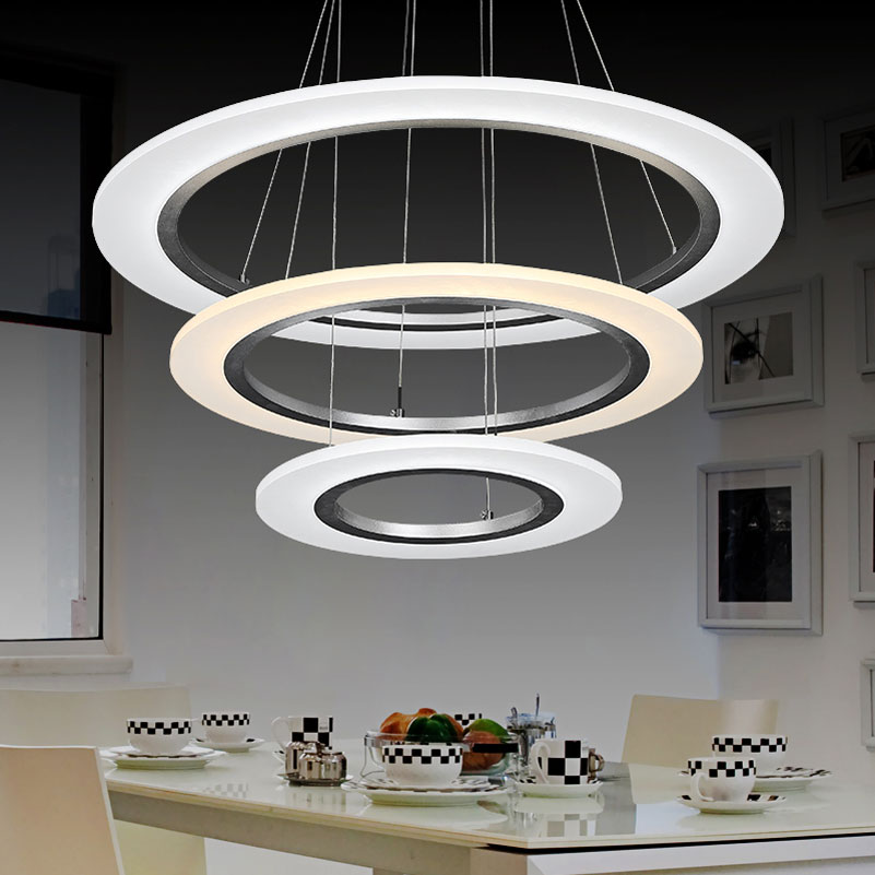 fashion personality led pendant lights for dining room livingroom kitchen hall,adjustable 82w 30+50+70 3 rings diy pendant lamps
