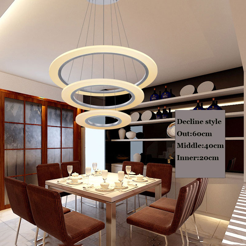 fashion personality led pendant lights for dining room livingroom kitchen hall,adjustable 82w 30+50+70 3 rings diy pendant lamps