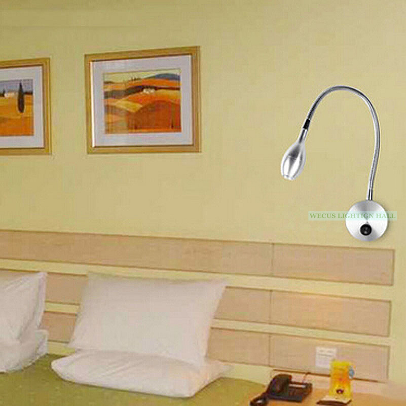 flexible hose wall lamp, 90-240v 3w led bedside study sconce reading light picture lighting with switch