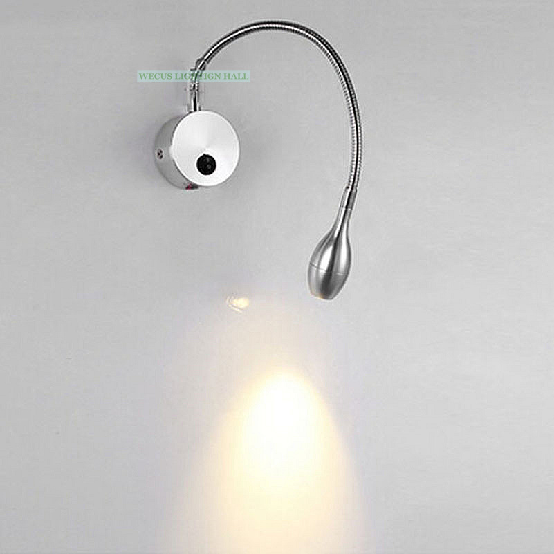 flexible hose wall lamp, 90-240v 3w led bedside study sconce reading light picture lighting with switch