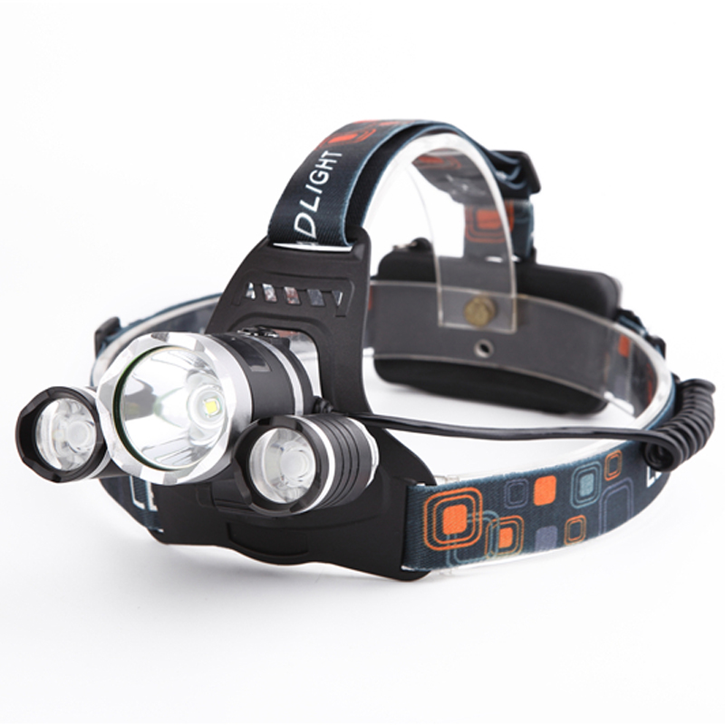 led headlight 3*t6 6000lm xm-l t6 led headlamp head bike lamp outdoor lights + 2* 18650 battery + charger + car charger