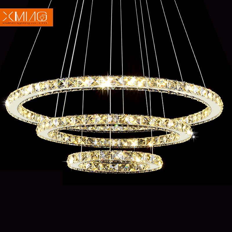 led pendant lights 3 diamond ring crystal light fixture k9 for dining room living room lamp hanging lighting 200v