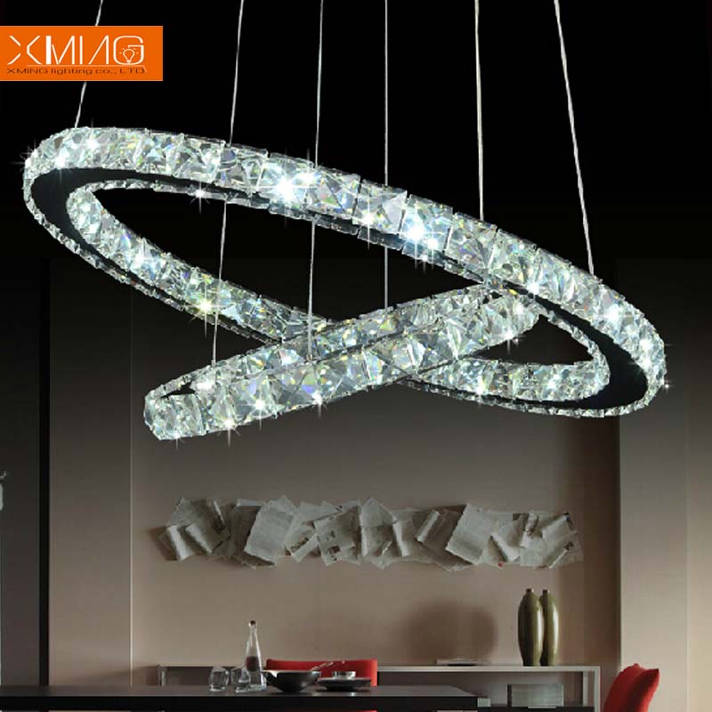 led pendant lights 3 diamond ring crystal light fixture k9 for dining room living room lamp hanging lighting 200v