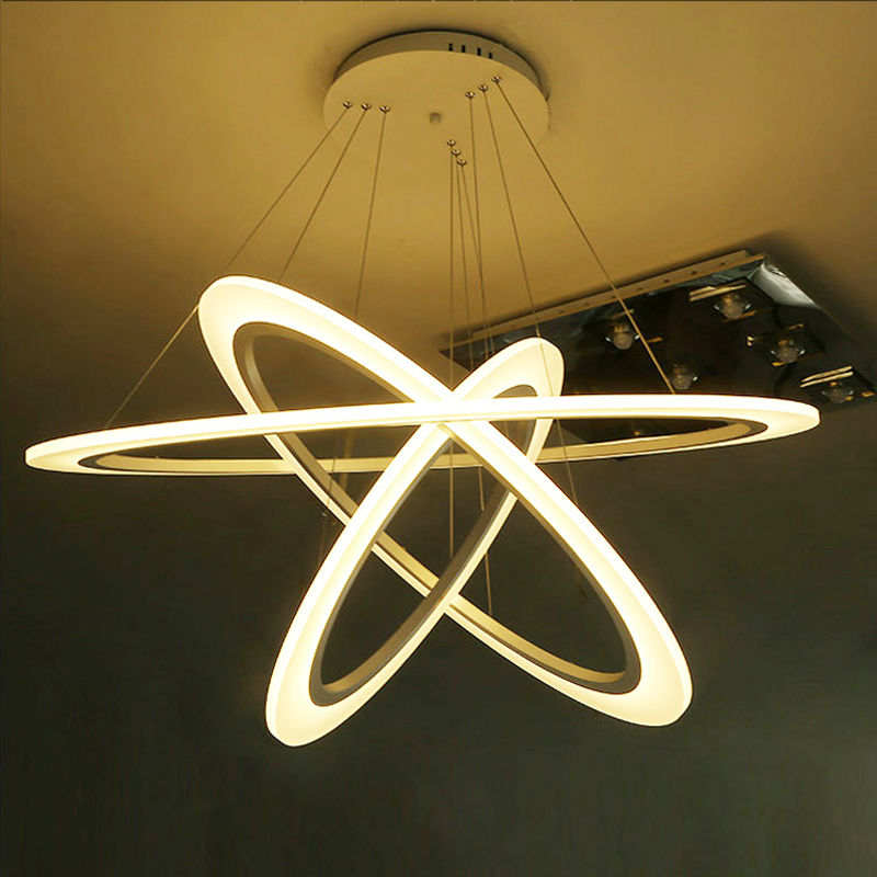 modern led pendant lights 3 rings white acrylic luxury lamp shades for living room dining room hanging lamp remote control