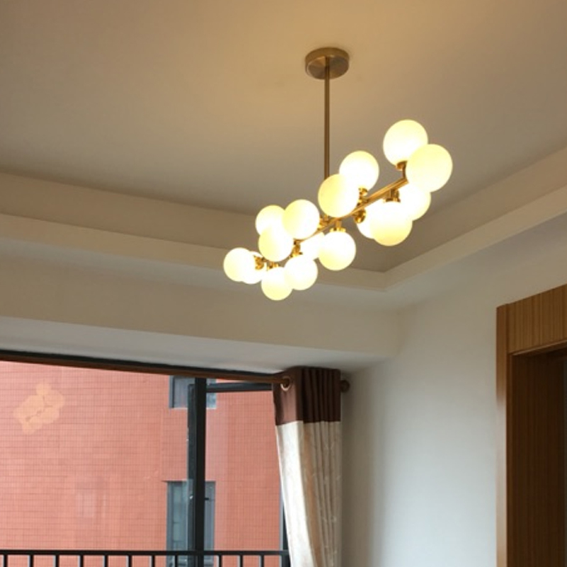 modern pendant lights white glass ball lamp shades 16 led lamp holder golden plating for living room dining room indoor lights