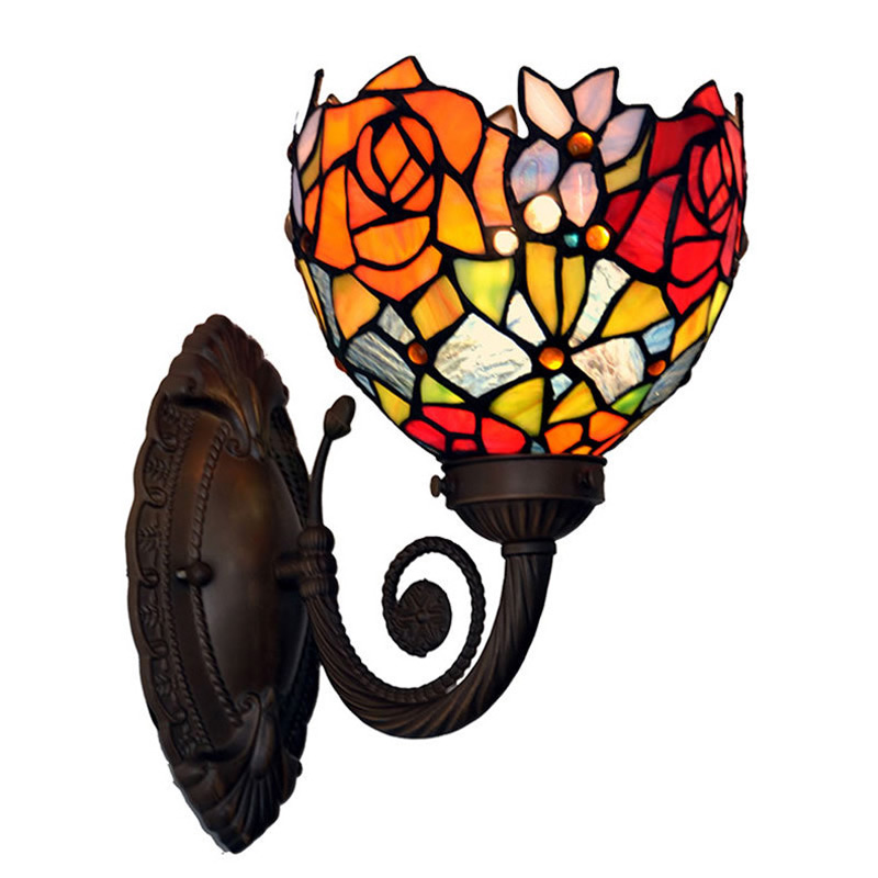 rose pattern tiffany wall light romantic marriage decorated wall sconce europe style festive lamp