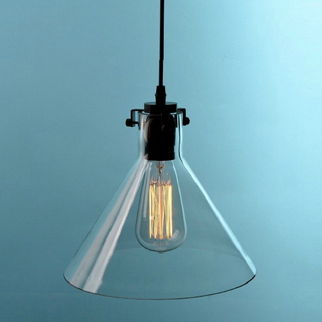 vintage funnel pendant lights clear glass lamshade loft pendant lamps e27 for dinning room home dcoration lighting