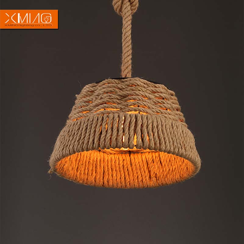 vintage industrial pendant lights fixtures hemp rope lampshade for kitchen light loft retro lamp dining room design lamp