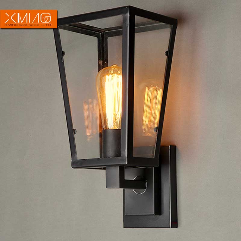 vintage wall lamp iron indoor lighting black glass lamp shade retro rustic wall sconces for bedroom retro