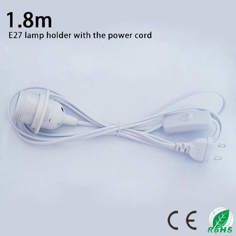 1.8m suspension e27 lamp holder,the power cord length of 1.8m, round plug and switch ,white luster e27 base with external thread