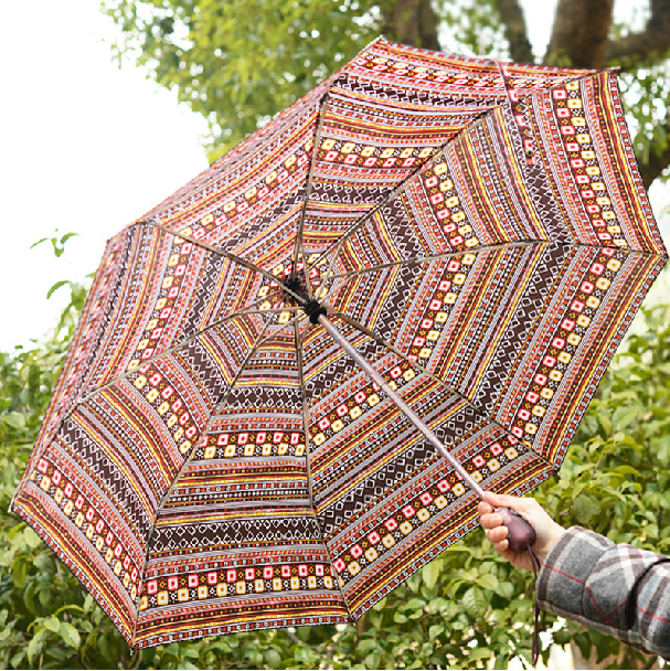 2014 new concept folk style geometrical pattern aluminum super light portability umbrella