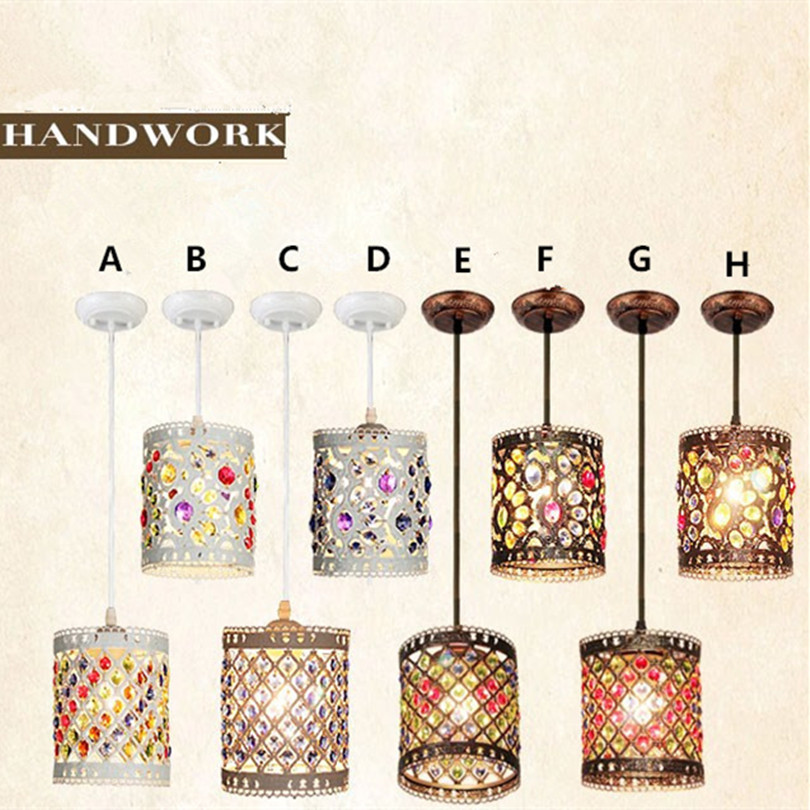 2015 new creative dia15cm mediterranean style hand knitted crystal pendant light tiffany vintage painted iron pendant light