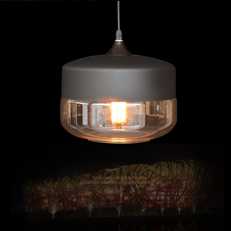 2015 north european creative loft clear / amber glass painted white / black iron pendant light with edison bulb