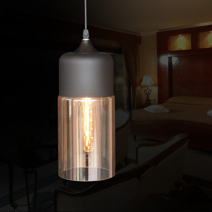 2015 north european creative loft clear / amber glass painted white / black iron pendant light with edison bulb
