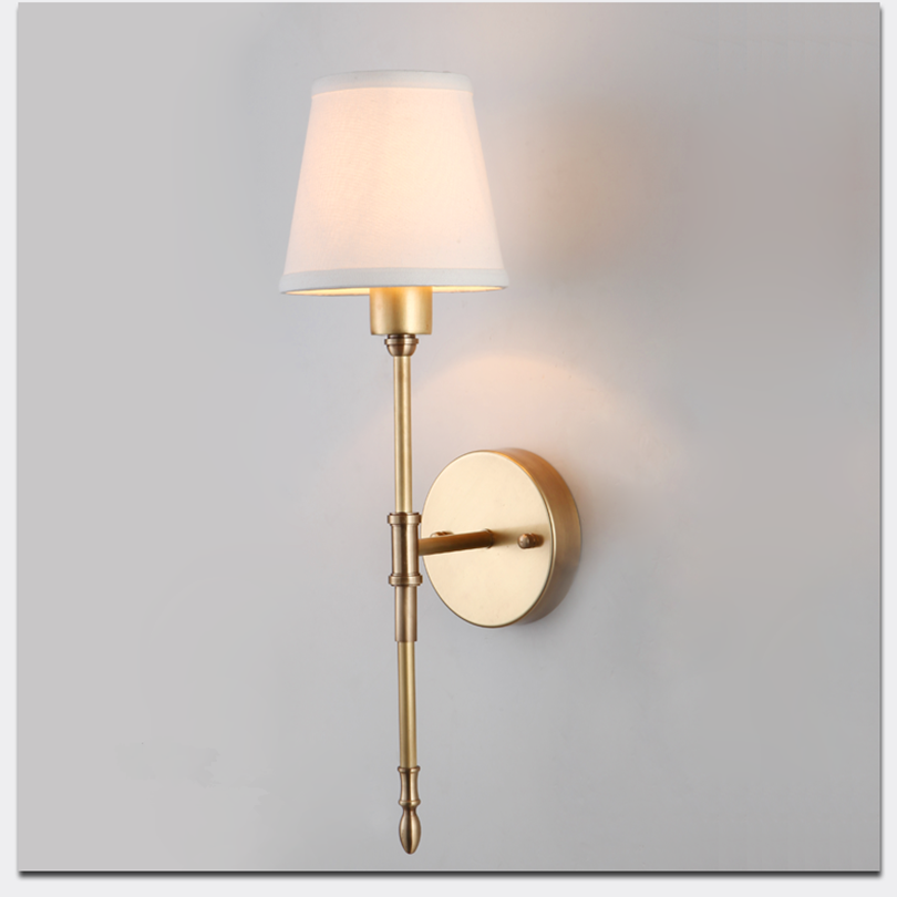 2016 best seller american fashion solid copper modern wall lamp with fabric lampshade