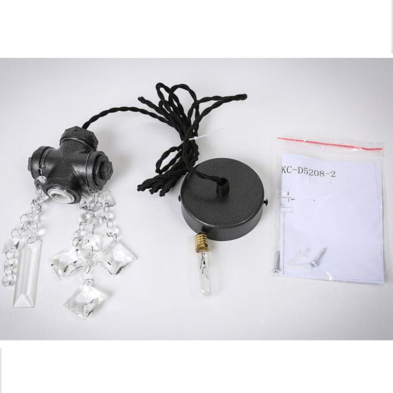 2016 creative iron waterpipe european luxury crystal pendant light with e14 bulb