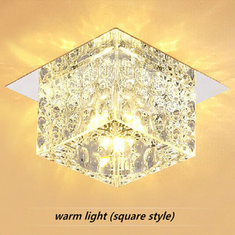 3w led modern simple porch chandelier light creative crystal round and square corridor light