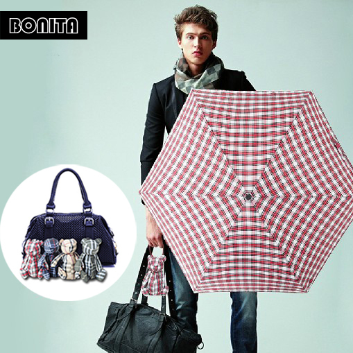 4 colors bear cover umbrella 5 folded pocket portable umbrella rain check pattern new creation bear toy