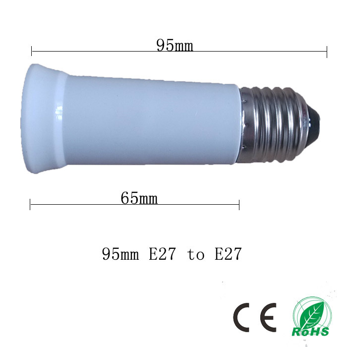 5pcs/lot 95mm e27 to e27 socket,elongation type lamp holder,colour and lustre is white