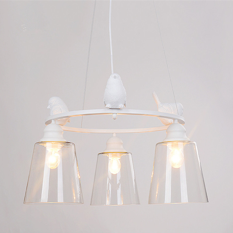 american country modern simple led creative 3d resin bird pendant chandelier clear glass and painted iron chandelier