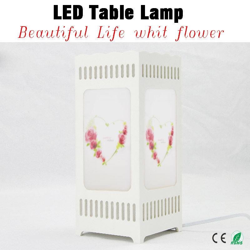 beautiful life with flower printing table lamp ivory white modern decoration art lovers heart abajur; size12*12*25 giving led