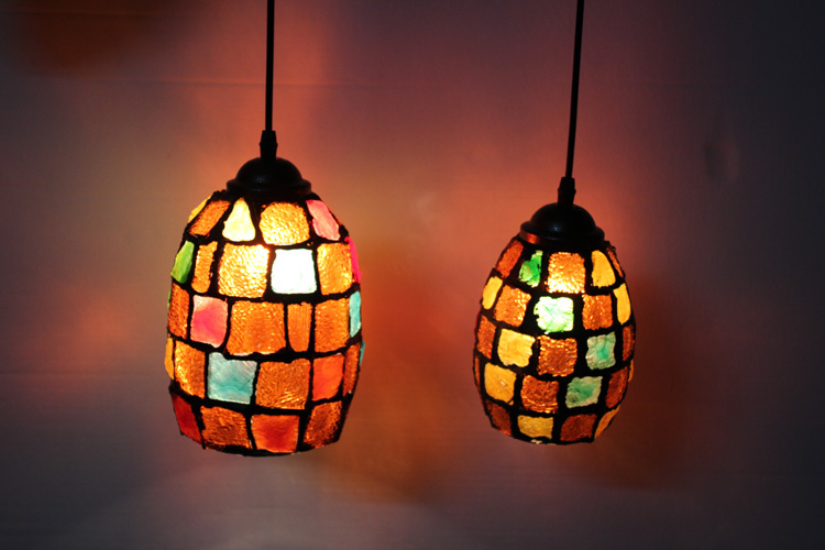 big size bohemian style mediterranean style shell mosaics glass retro colorful pendant light