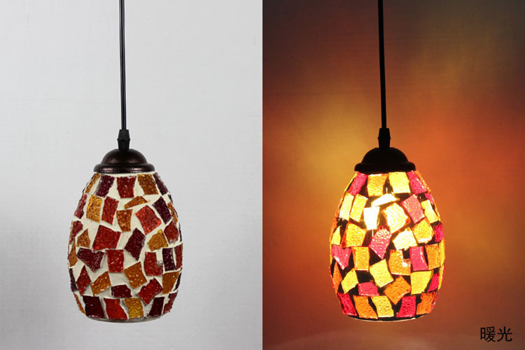 bohemian style colorful mosaic glass shell pendant light cafe restaurant lamp