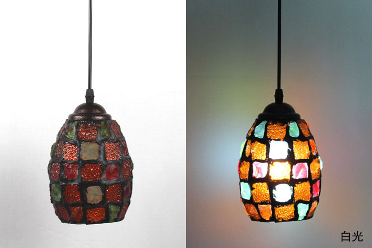 bohemian style colorful mosaic glass shell pendant light cafe restaurant lamp